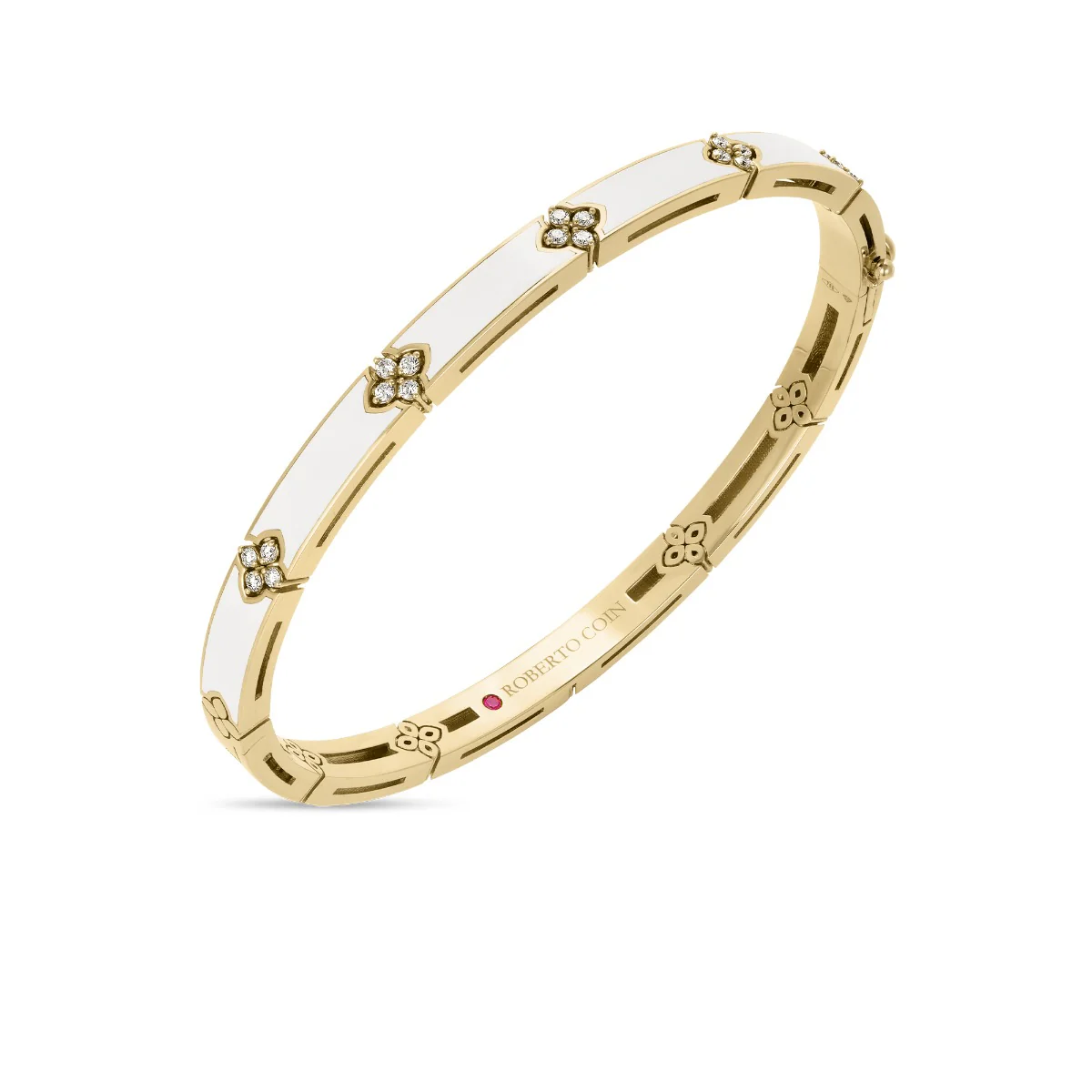 Roberto Coin 18k Yellow Gold and White Enamel Diamond Bangle