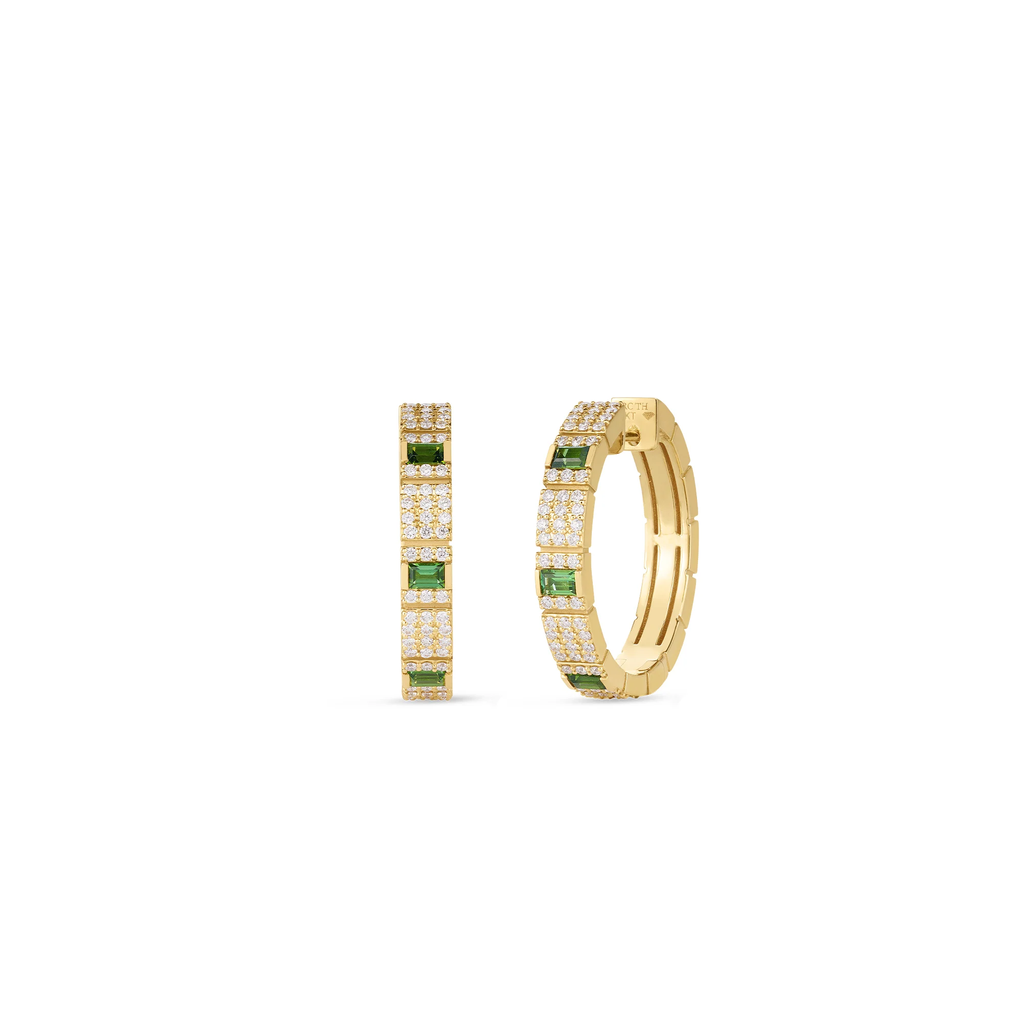 Roberto Coin 18k Yellow Gold Obelisco Diamond & Tourmaline Hoop Earrings