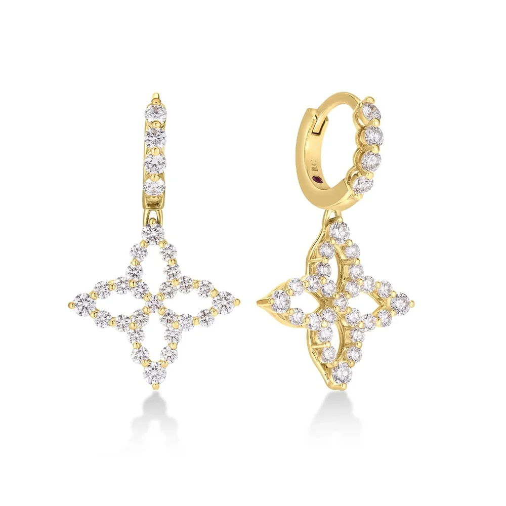 Roberto Coin 18k Yellow Gold Princess Flower Diamond Drop Earrings