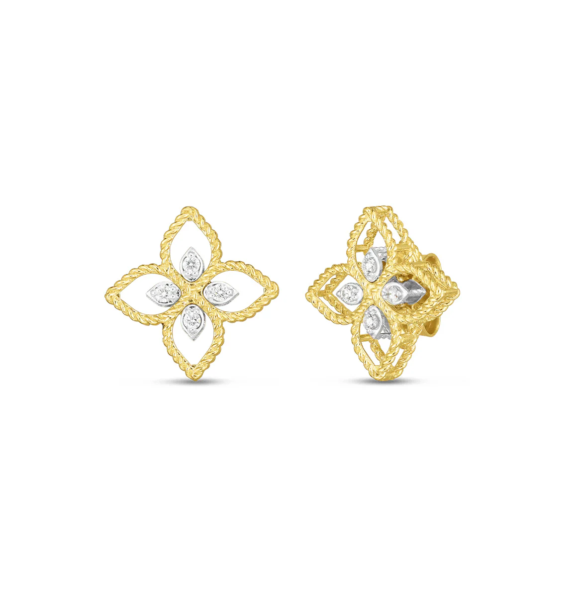 Roberto Coin 18k Yellow & White Gold Princess Flower Diamond Stud Earrings