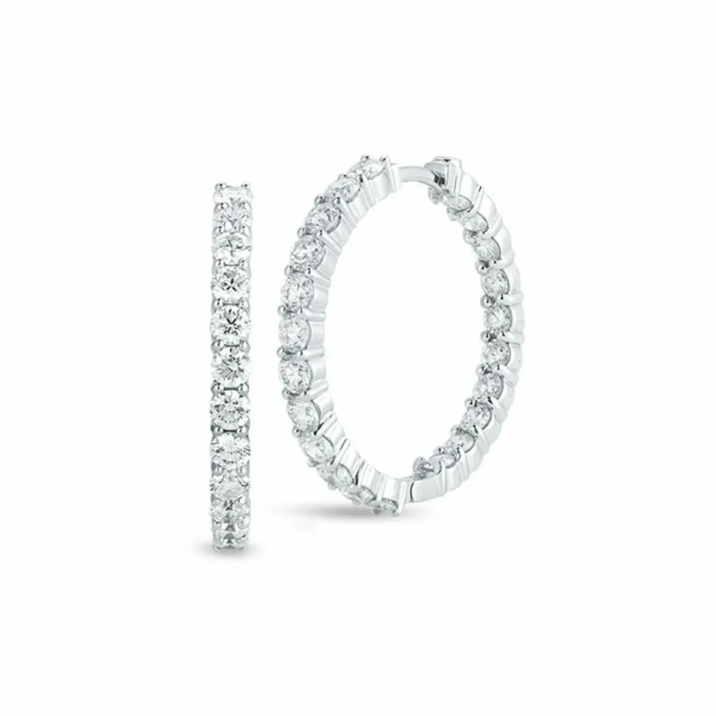 Roberto Coin 18k White Gold Perfect Hoopss Diamond Hoop Earrings