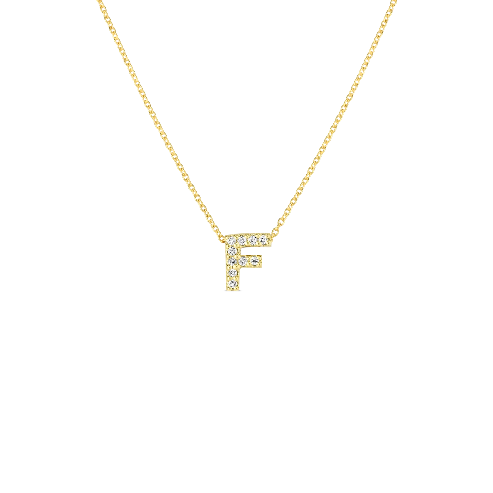 Roberto Coin 18k Yellow Gold Tiny Treasures Diamond Love Letter "F" Necklace