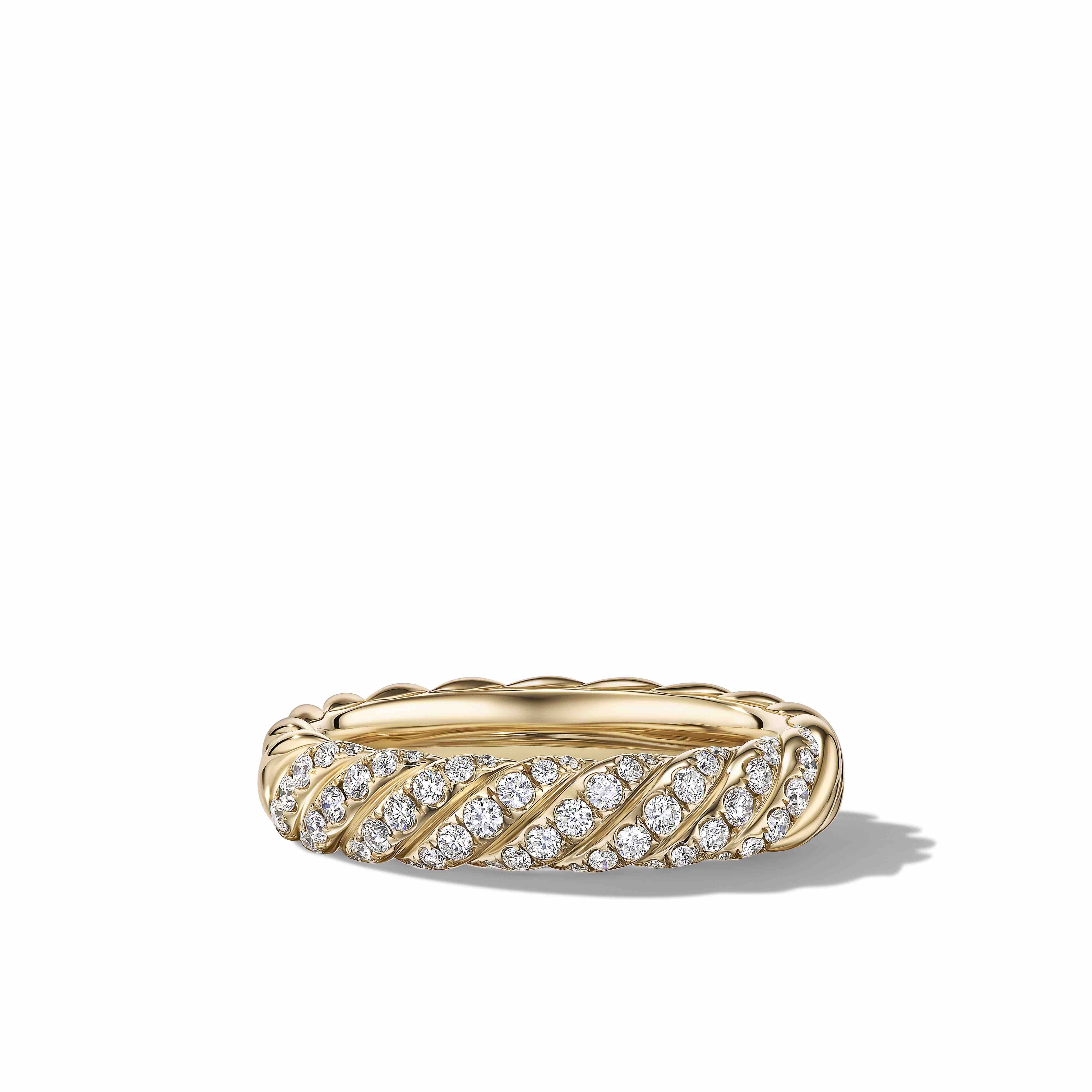 David Yurman Sculpted Cable Band Ring In 18k Yellow Gold With Diamonds, 4.6mm