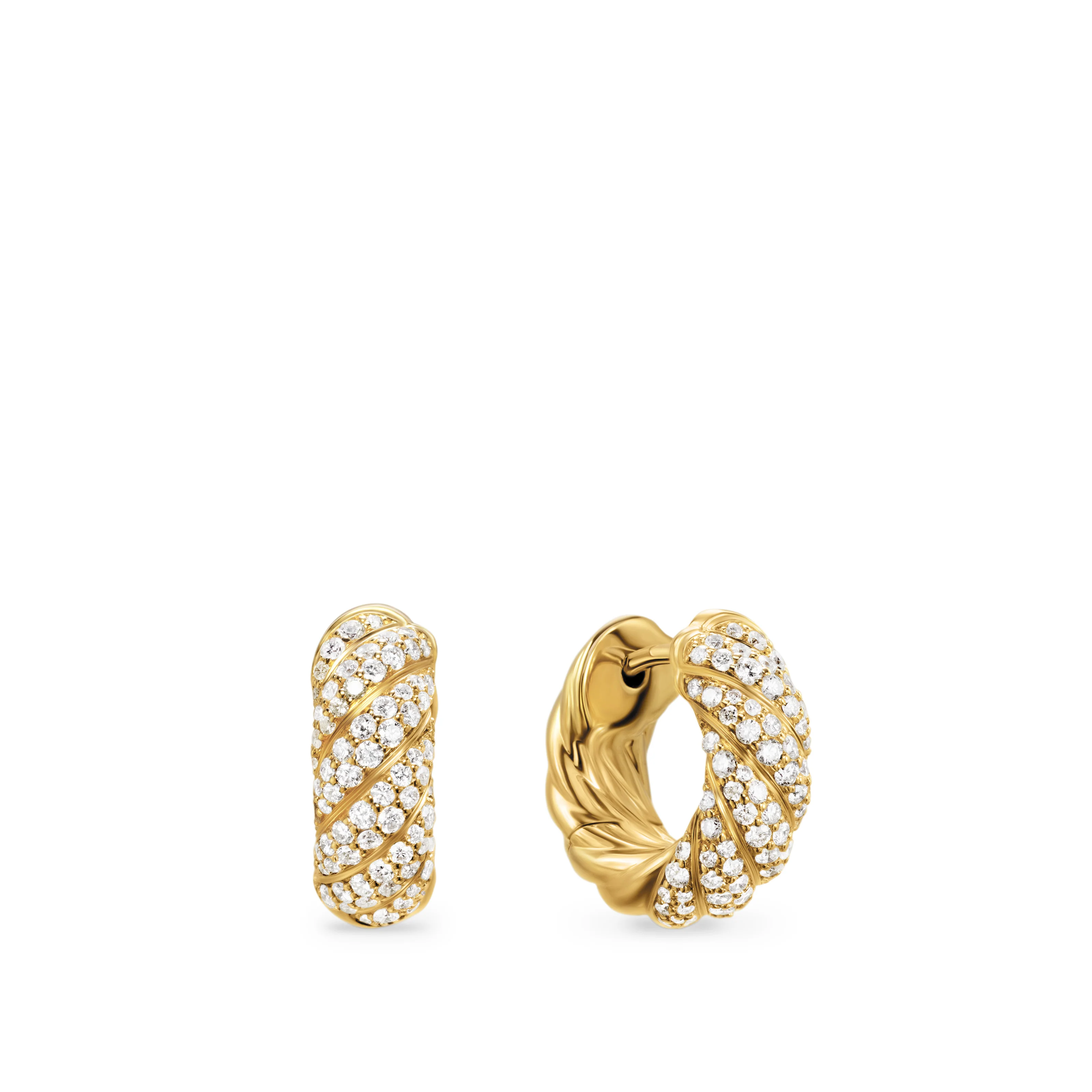 David Yurman Sculpted Cable Hoop Earrings In 18k Yellow Gold With Diamonds, 14.4mm