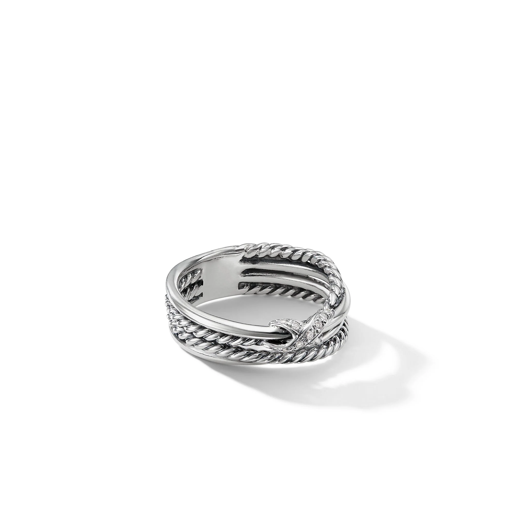 David Yurman Single Pavé Crossover Ring In Sterling Silver With Diamonds