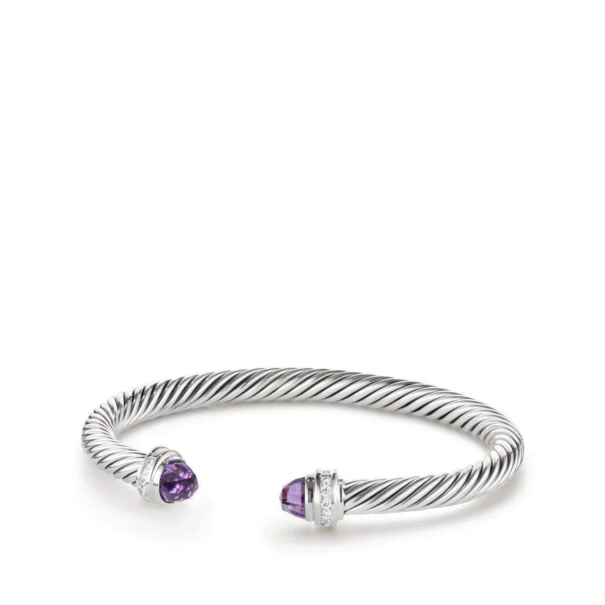 David Yurman Classic Cable Bracelet In Sterling Silver With Amethyst And Diamonds, 5mm