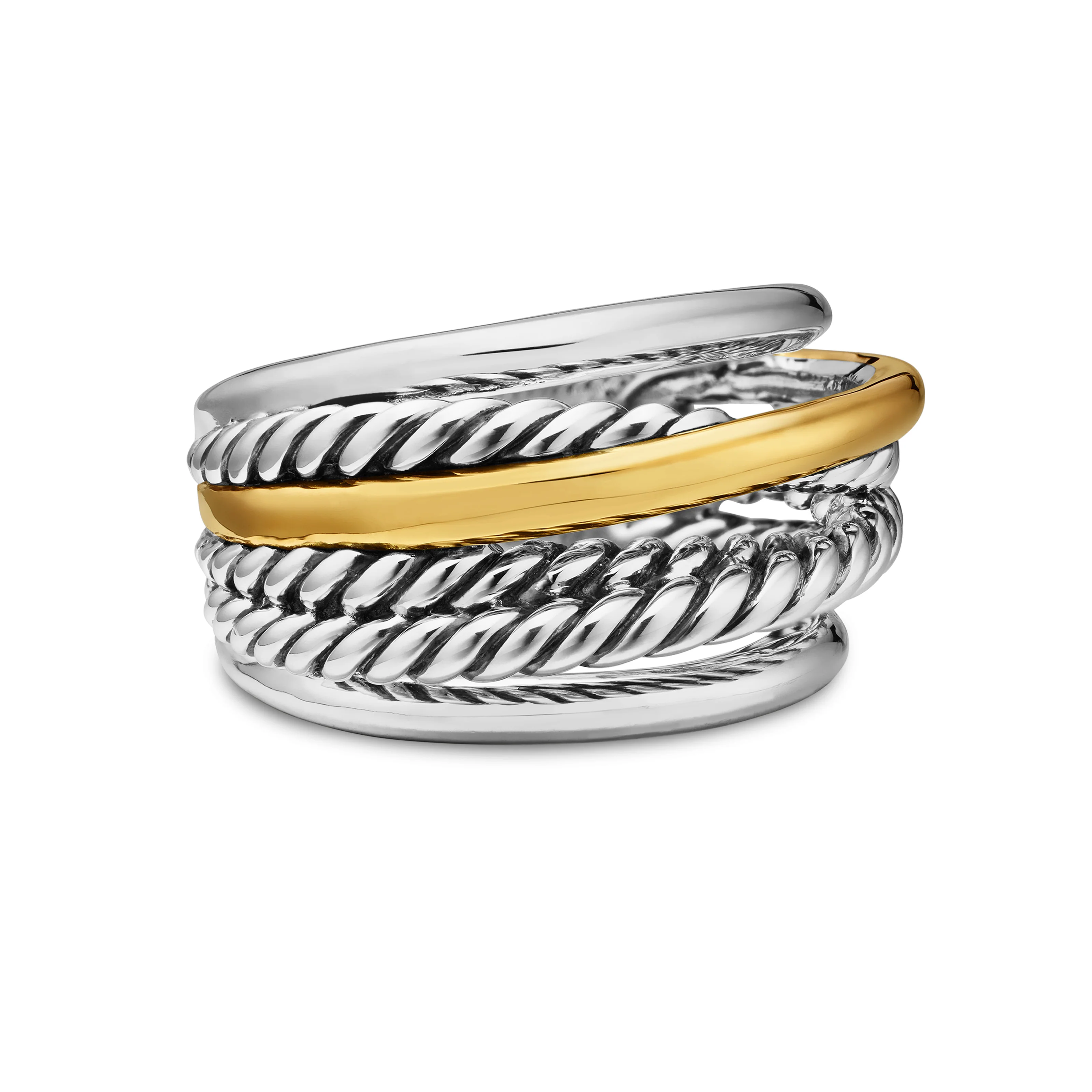 David Yurman Crossover Ring In Sterling Silver With 14k Yellow Gold, 14.7mm
