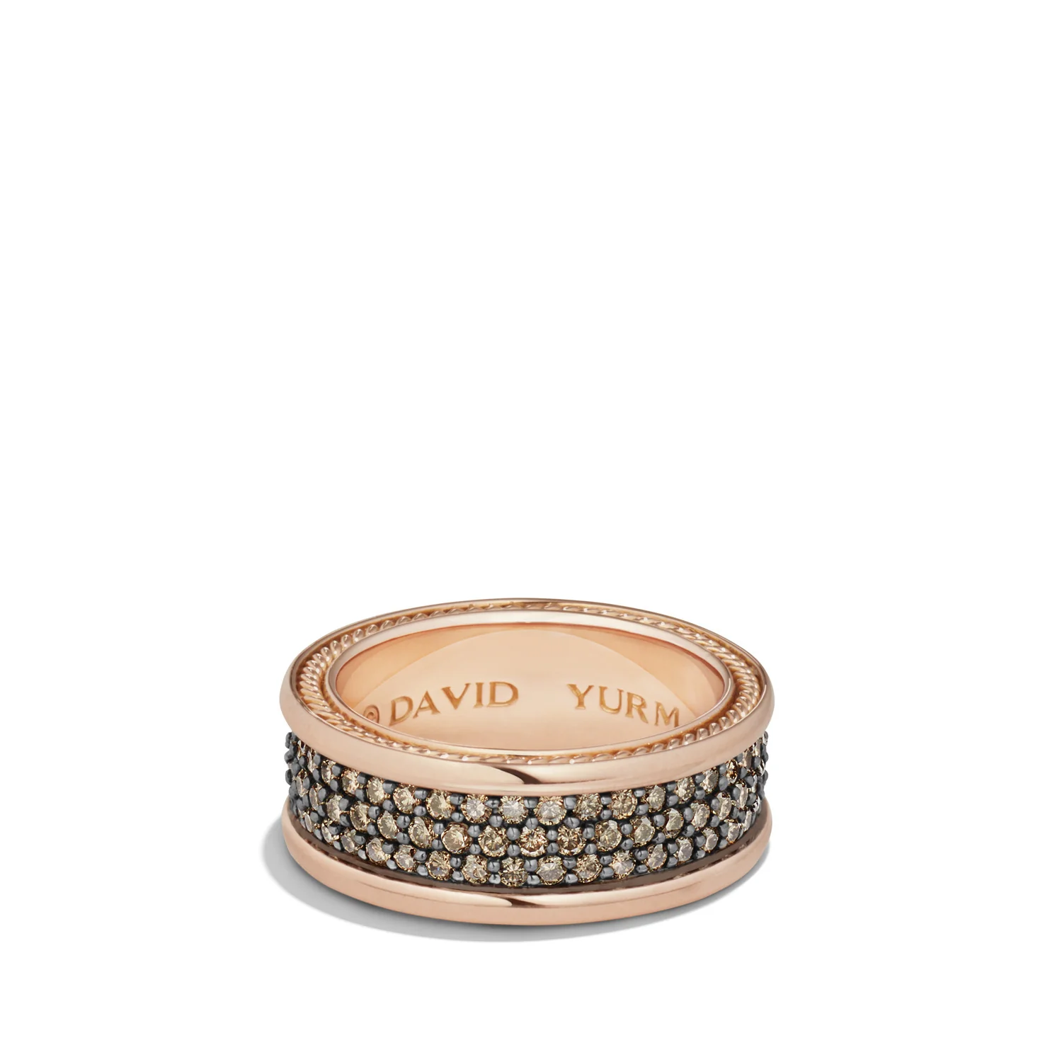 David Yurman Streamline® Three Row Band Ring In 18k Rose Gold With Cognac Diamonds, 8.5mm