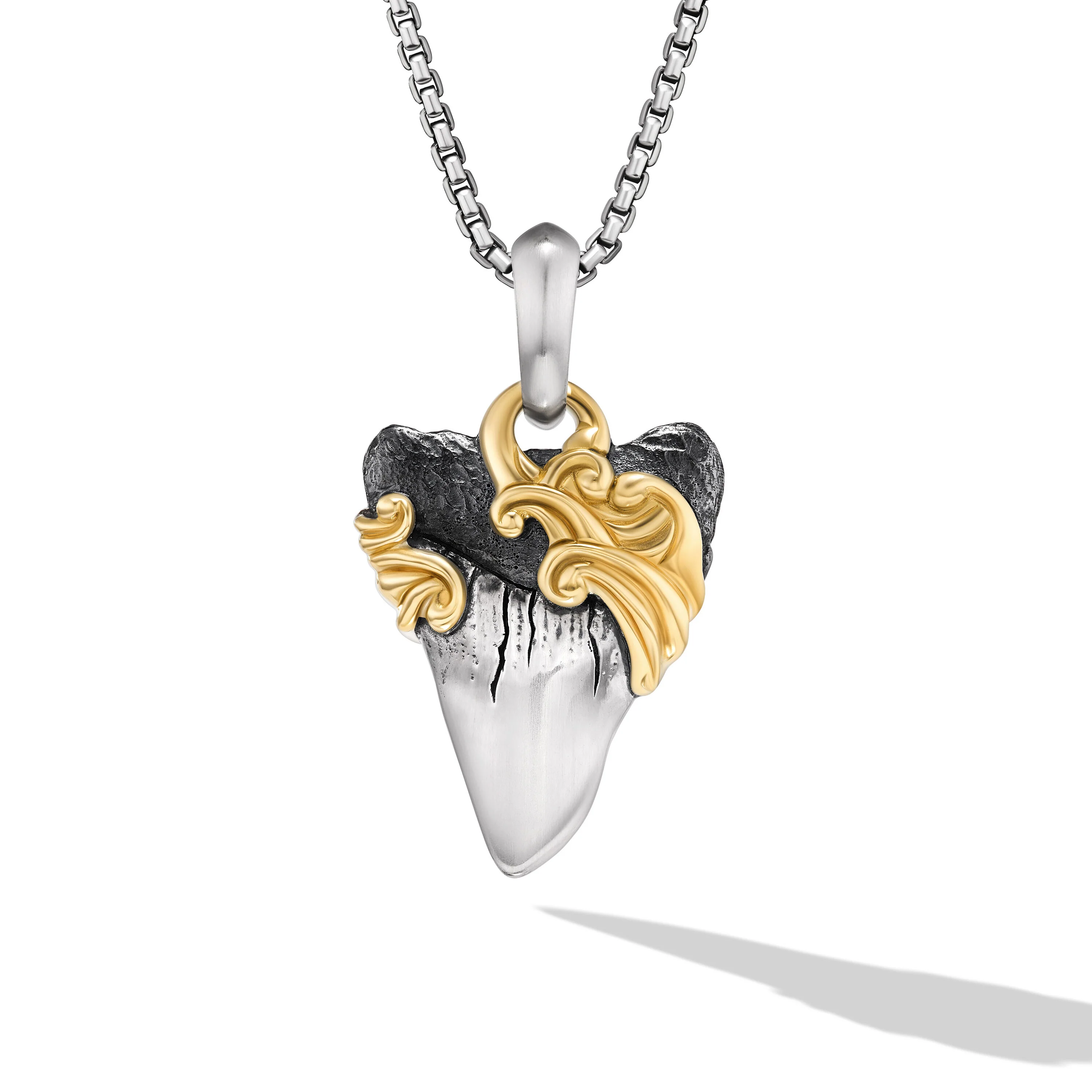 David Yurman Waves Shark Tooth Amulet In Sterling Silver With 18k Yellow Gold, 25mm