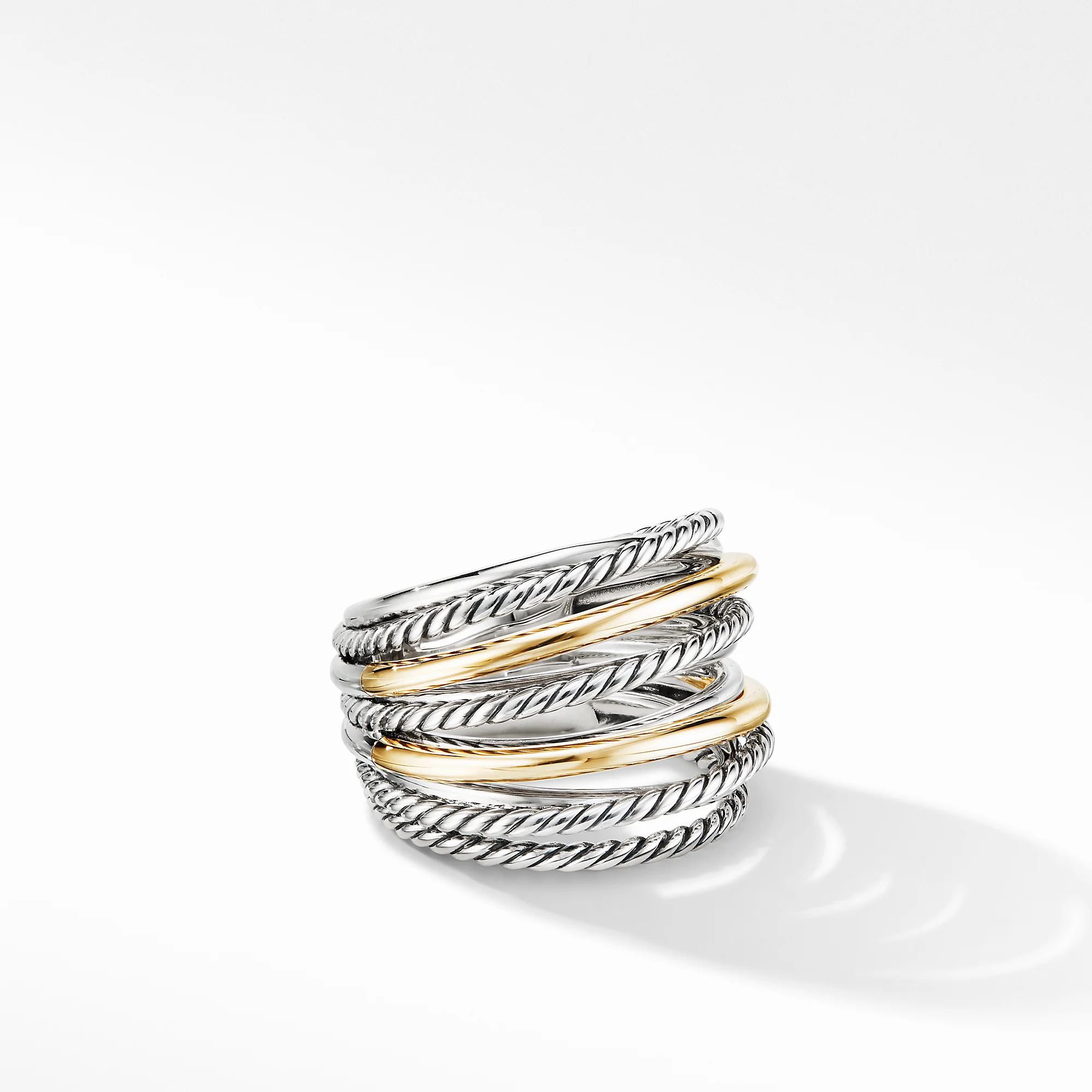 David Yurman Crossover Ring In Sterling Silver With 18k Yellow Gold, 17.8mm