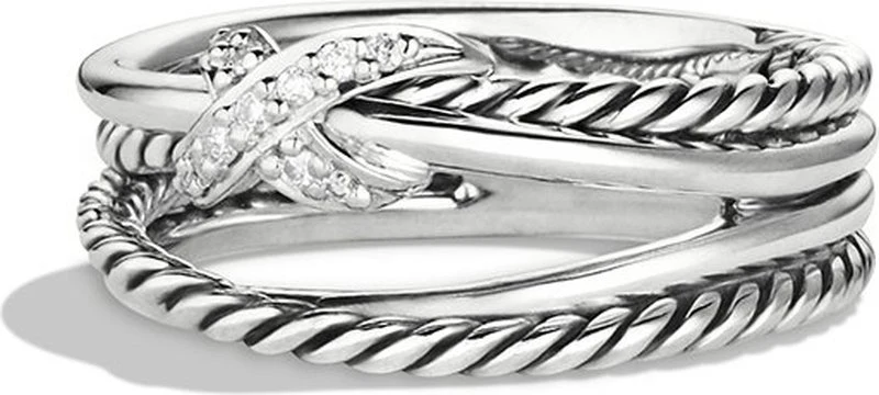 David Yurman X Crossover Band Ring In Sterling Silver With Diamonds, 6mm