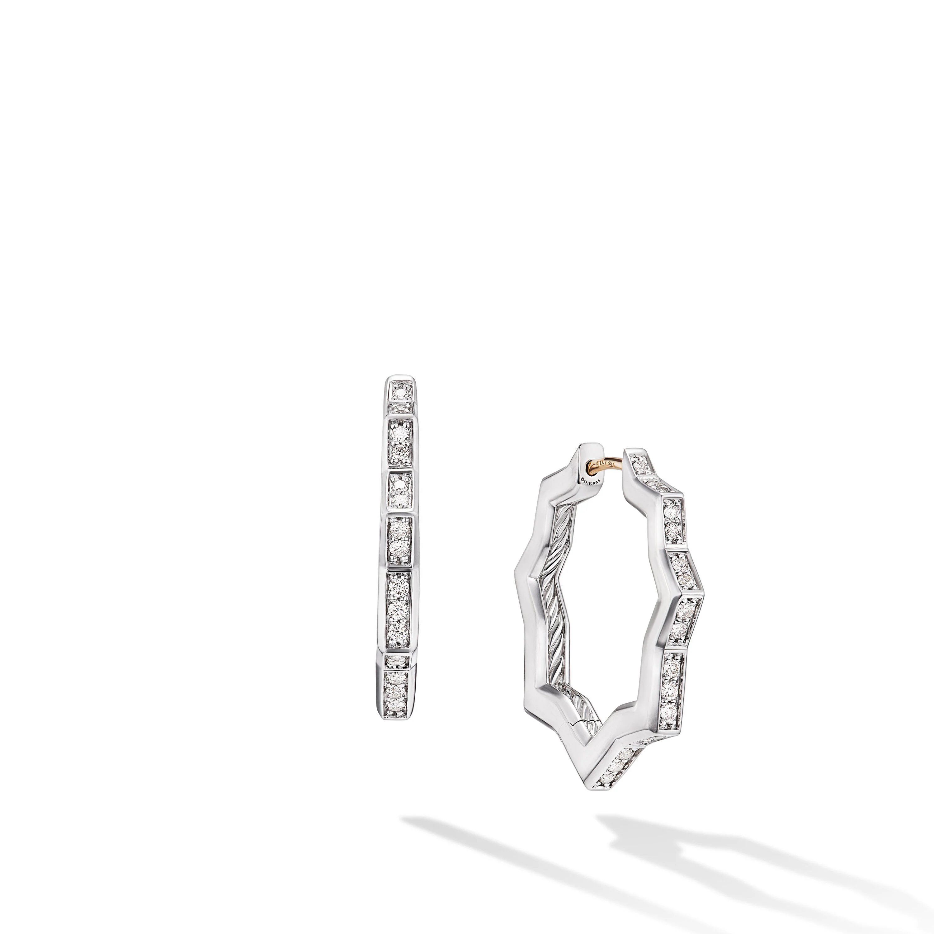 David Yurman Zig Zag Stax™ Hoop Earrings In Sterling Silver With Diamonds, 22.8mm