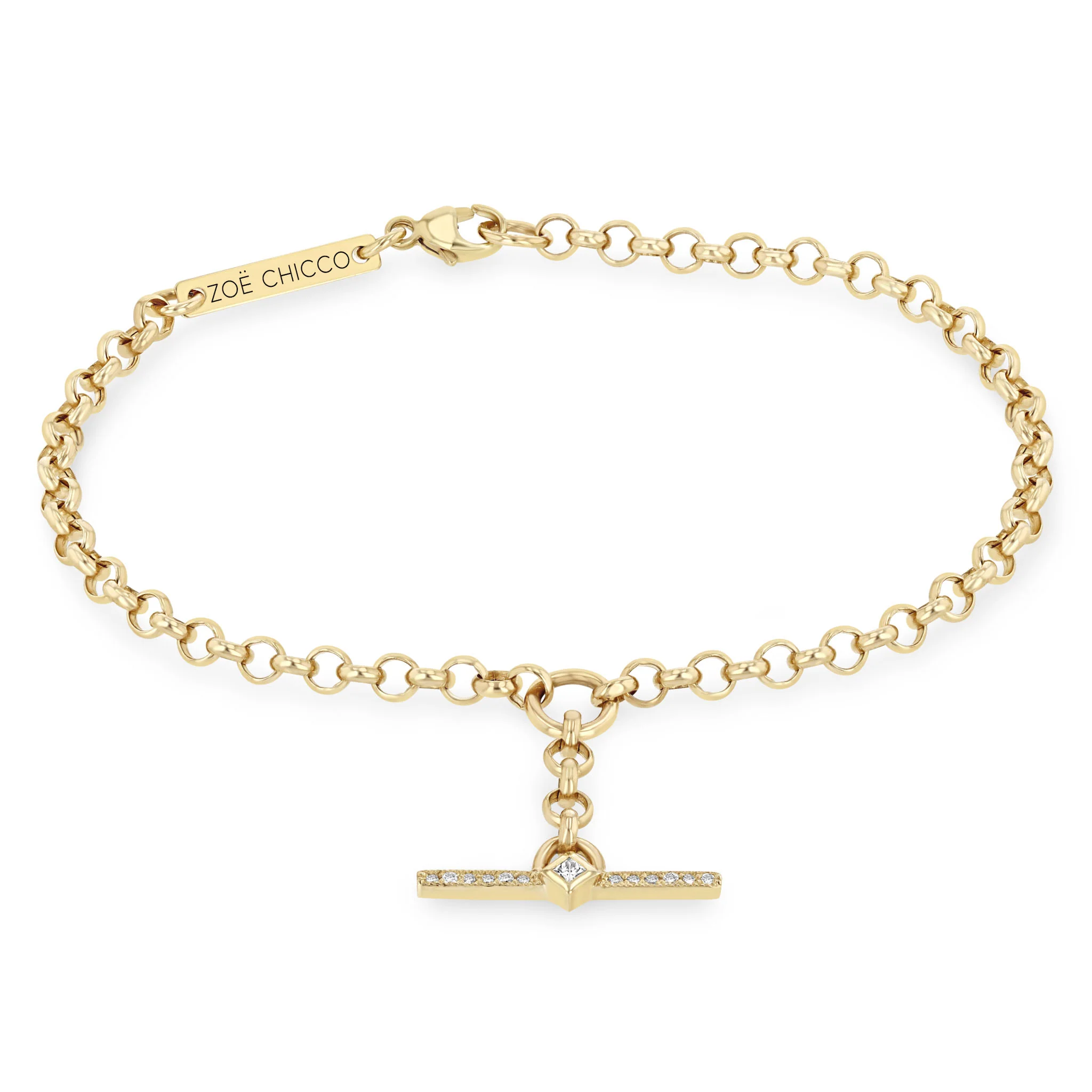 Zoe Chicco 14k Yellow Gold Rolo Toggle Diamond Bracelet - Image 2
